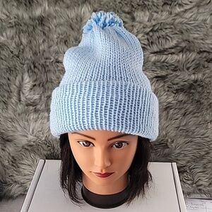teen/Adult  Blue Knit Pom-Pom Beanie
